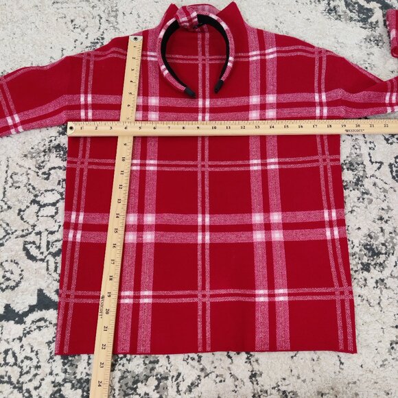 Nicole Miller Women's Sweater Size XS With Headband Red Plaid Rayon Stretch Cozy - Picture 4 of 6